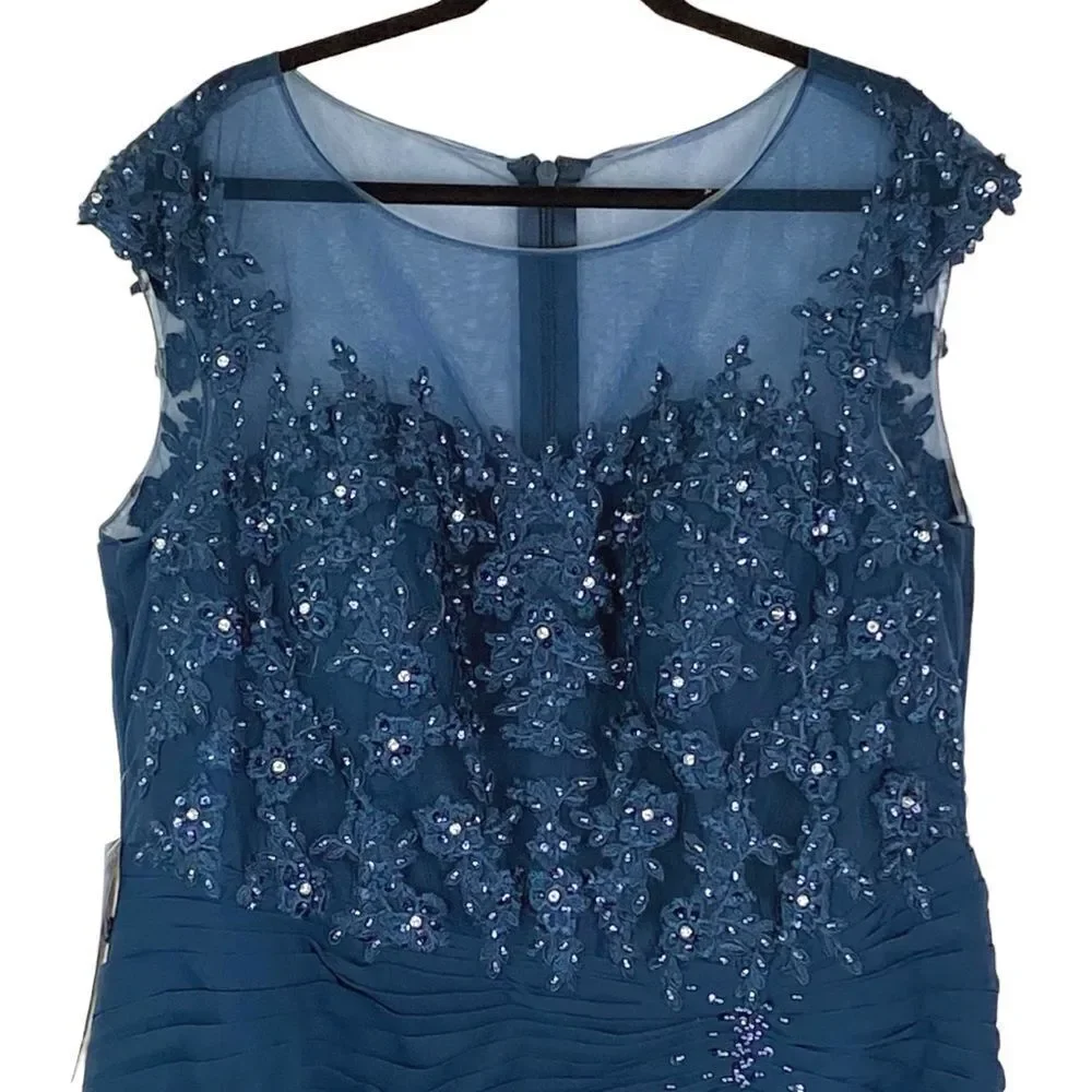 Azazie Libby A-Line Scoop Sequins Chiffon Dress Sz 20 Dark Navy Wedding - Picture 5 of 16